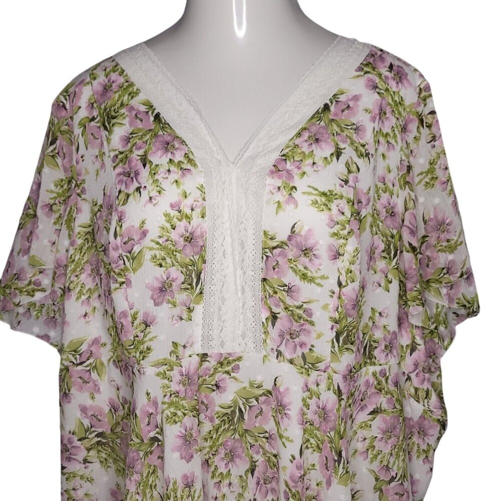 Torrid Womens Blouse Plus Size 5X (5) Floral Sheer Short Sleeve Top Lace Trim
